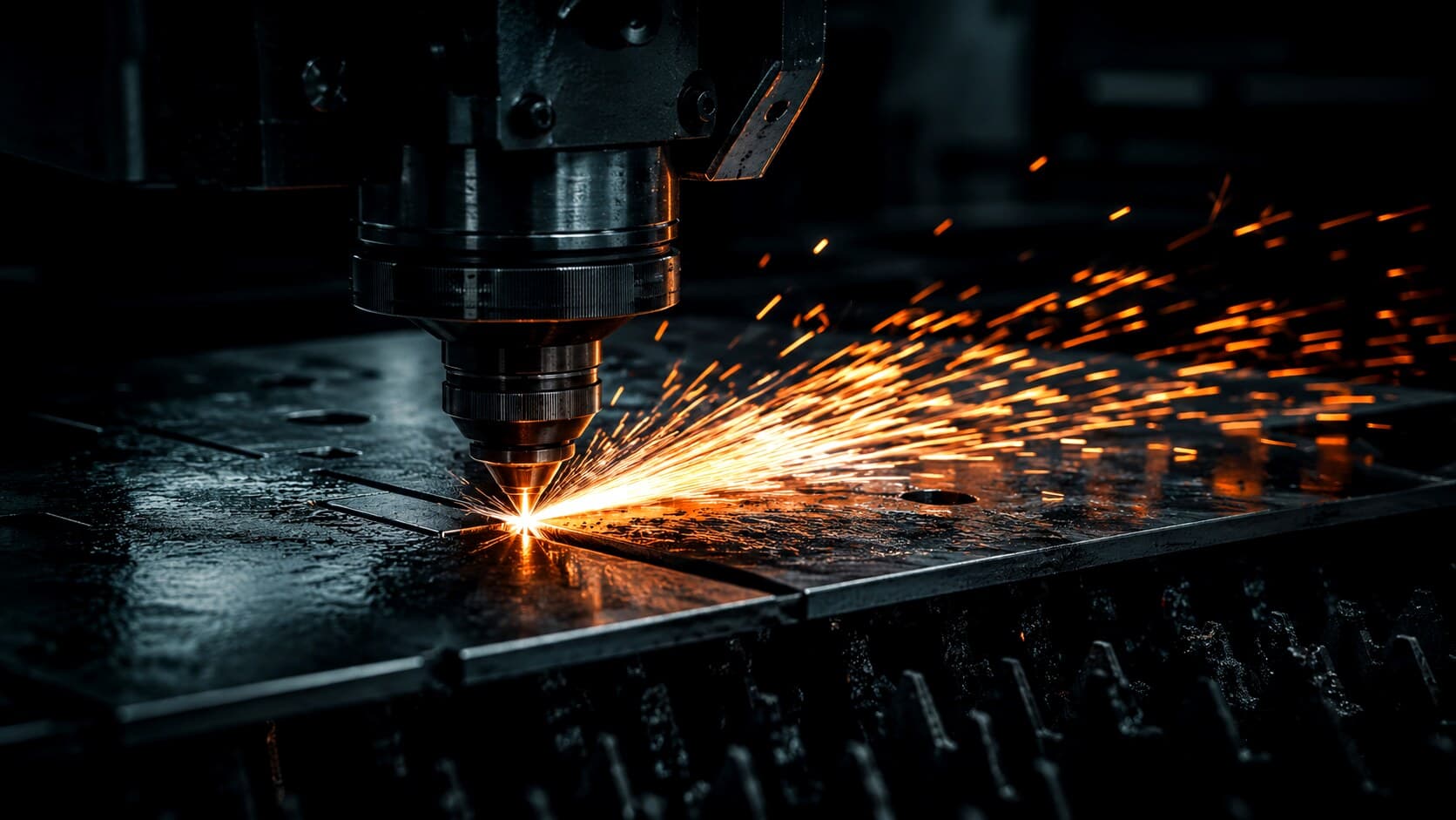 Corte láser CNC de placa de acero con chispas