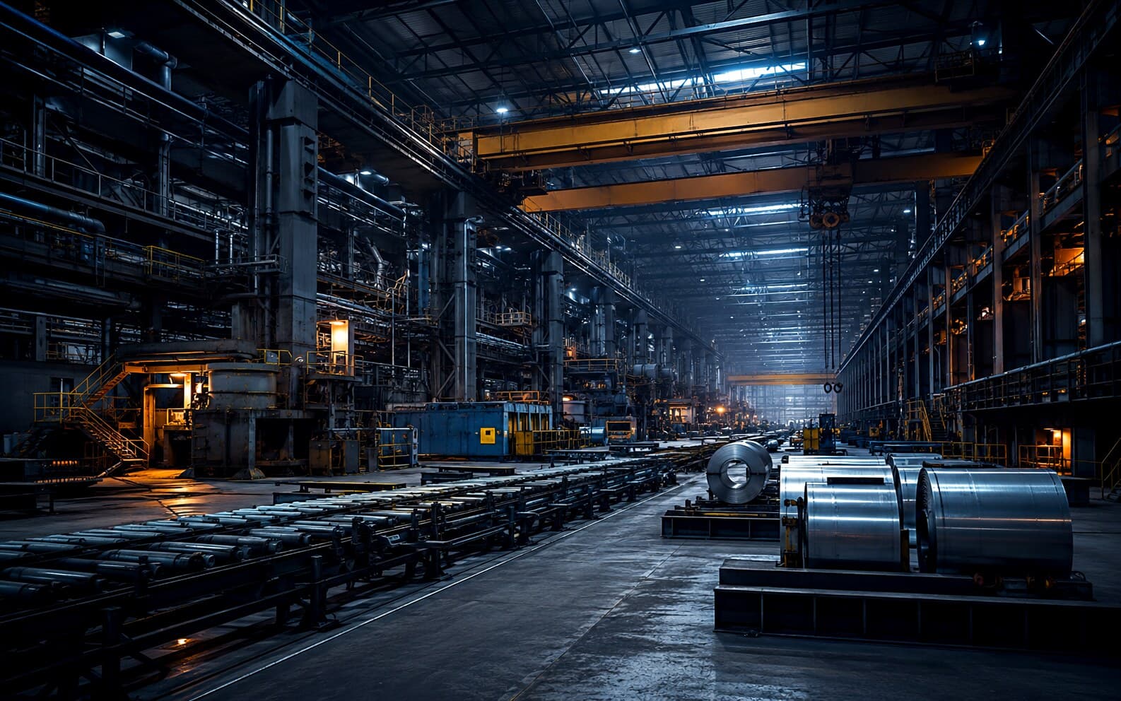 Interior de planta de procesamiento de acero